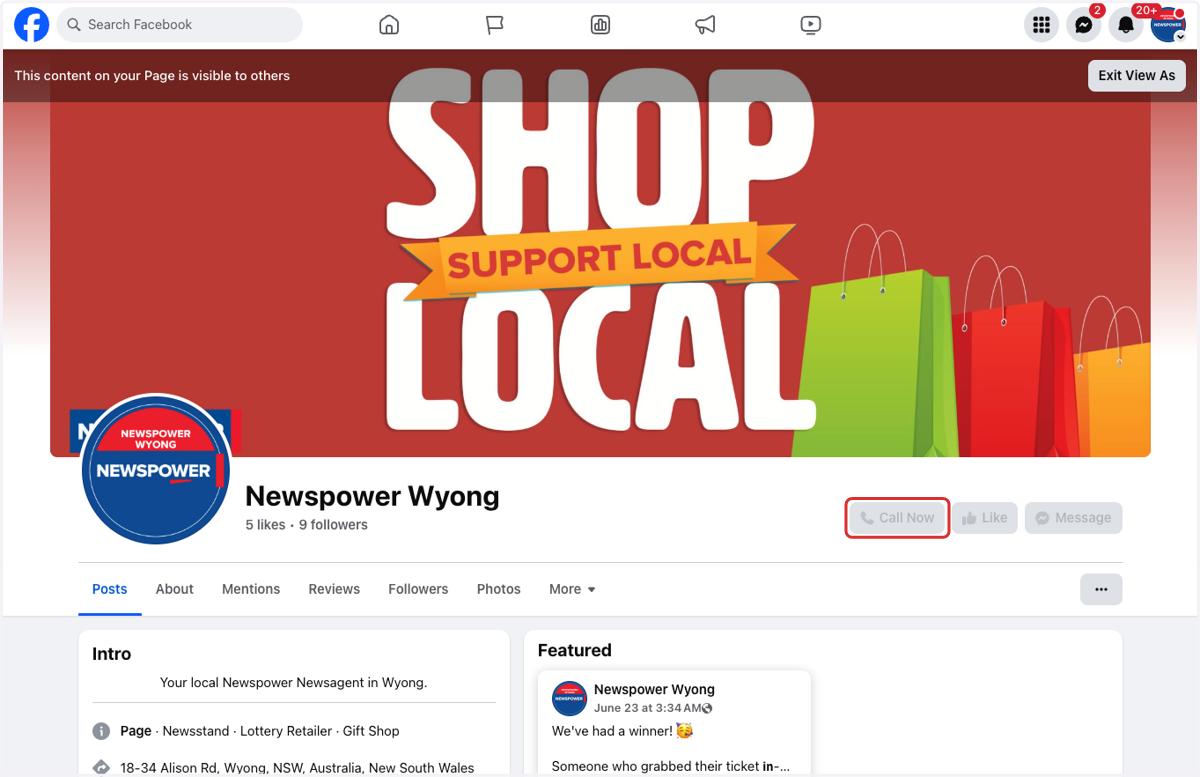 Your page is now updated with the action button