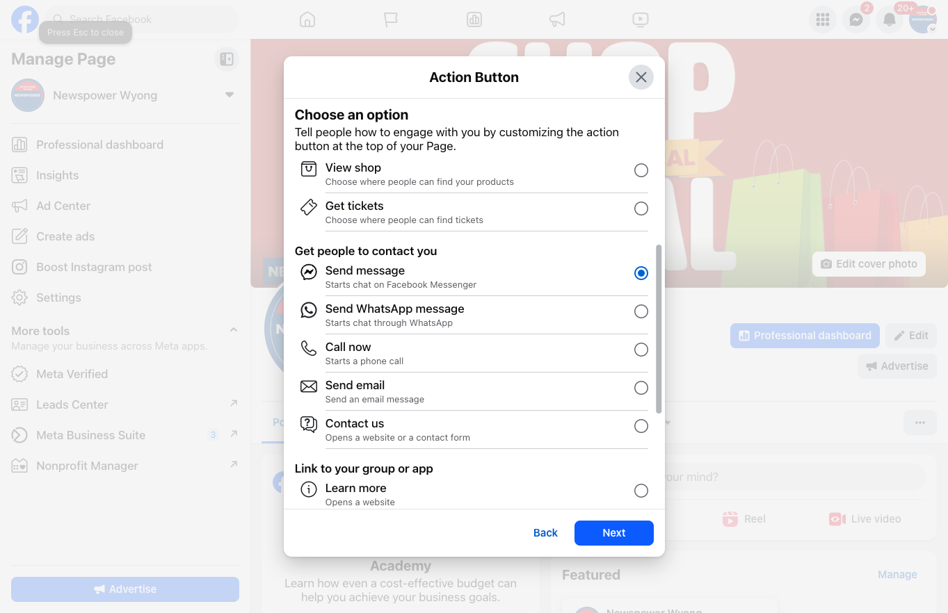 Select the action you want customers to take