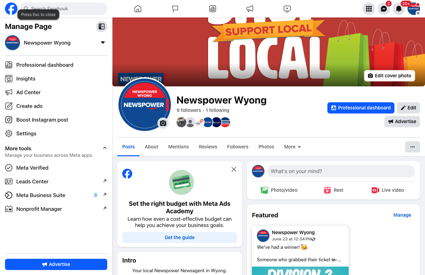 Go to your business page