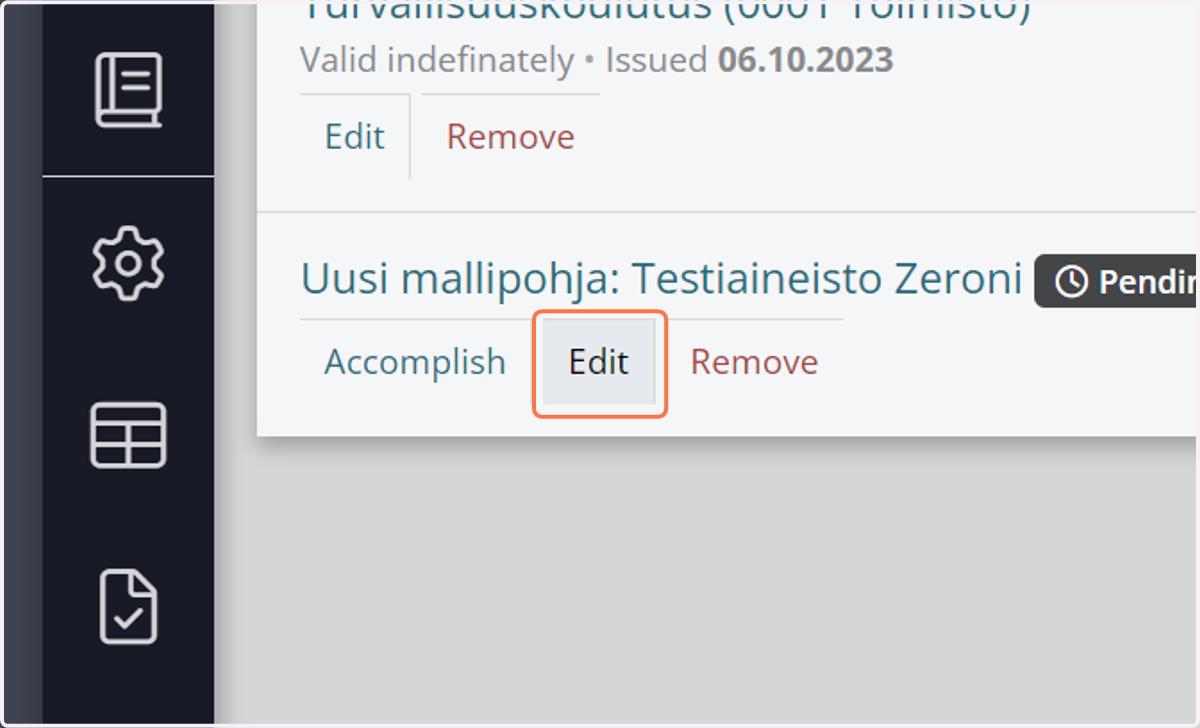 If you want to manually record the training completion, select 'Edit'.