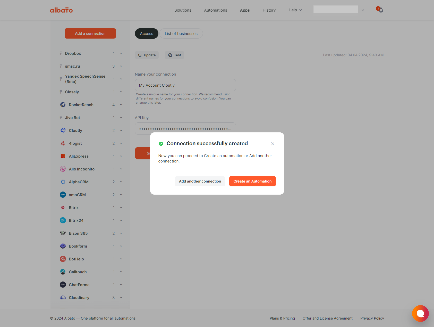 The connection has been created and configured