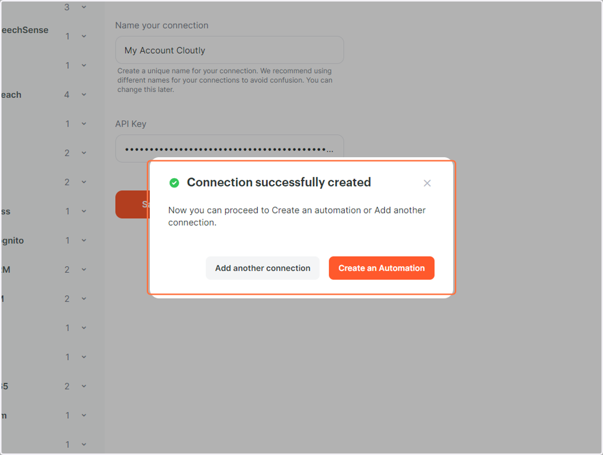 The connection has been created and configured