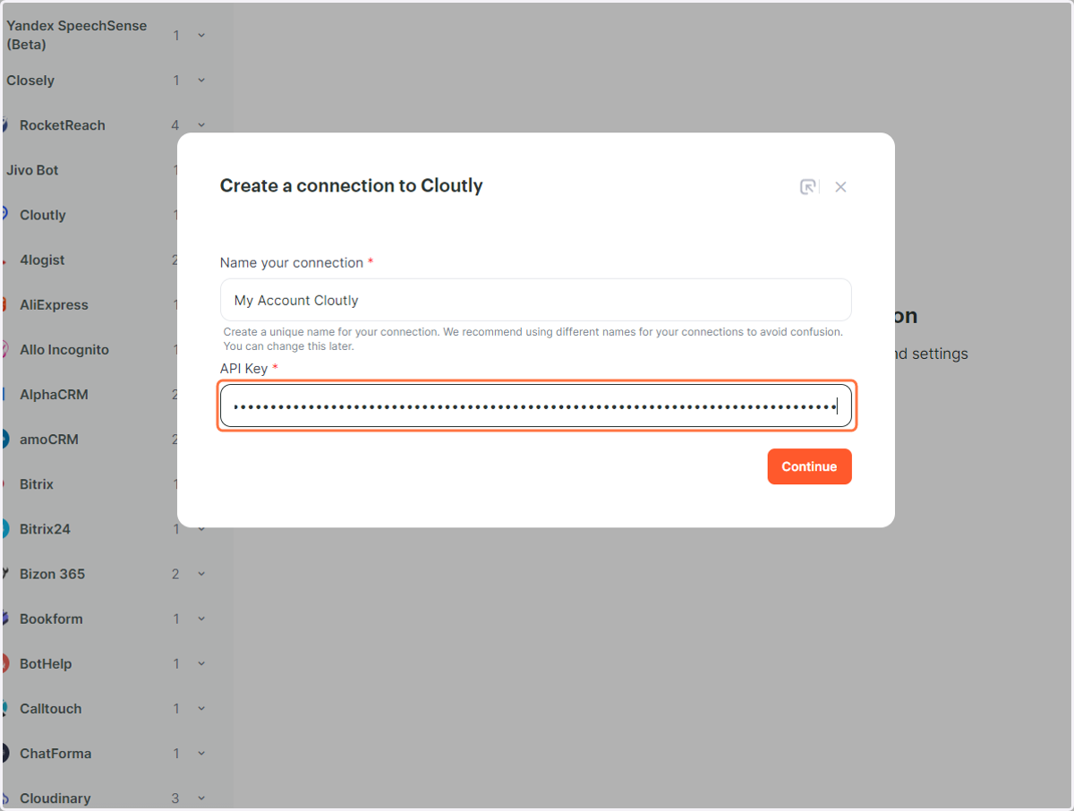 Inserting the copied API key