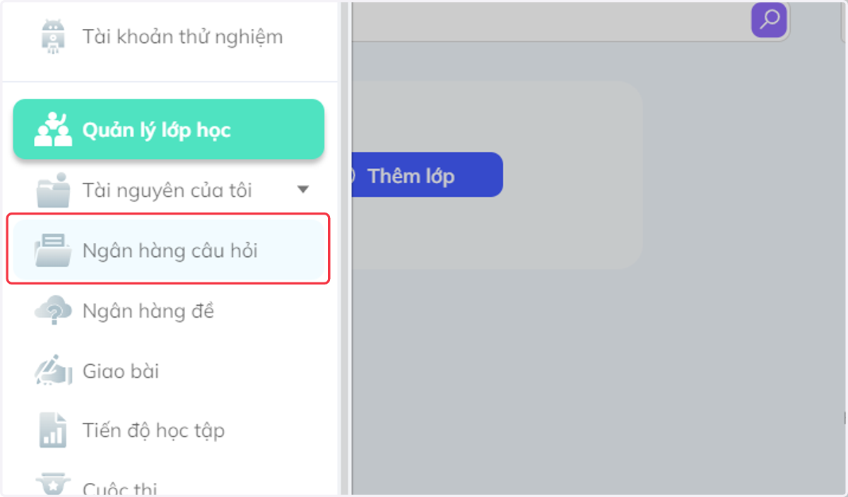 Nhấn chọn "Ngân hàng câu hỏi"