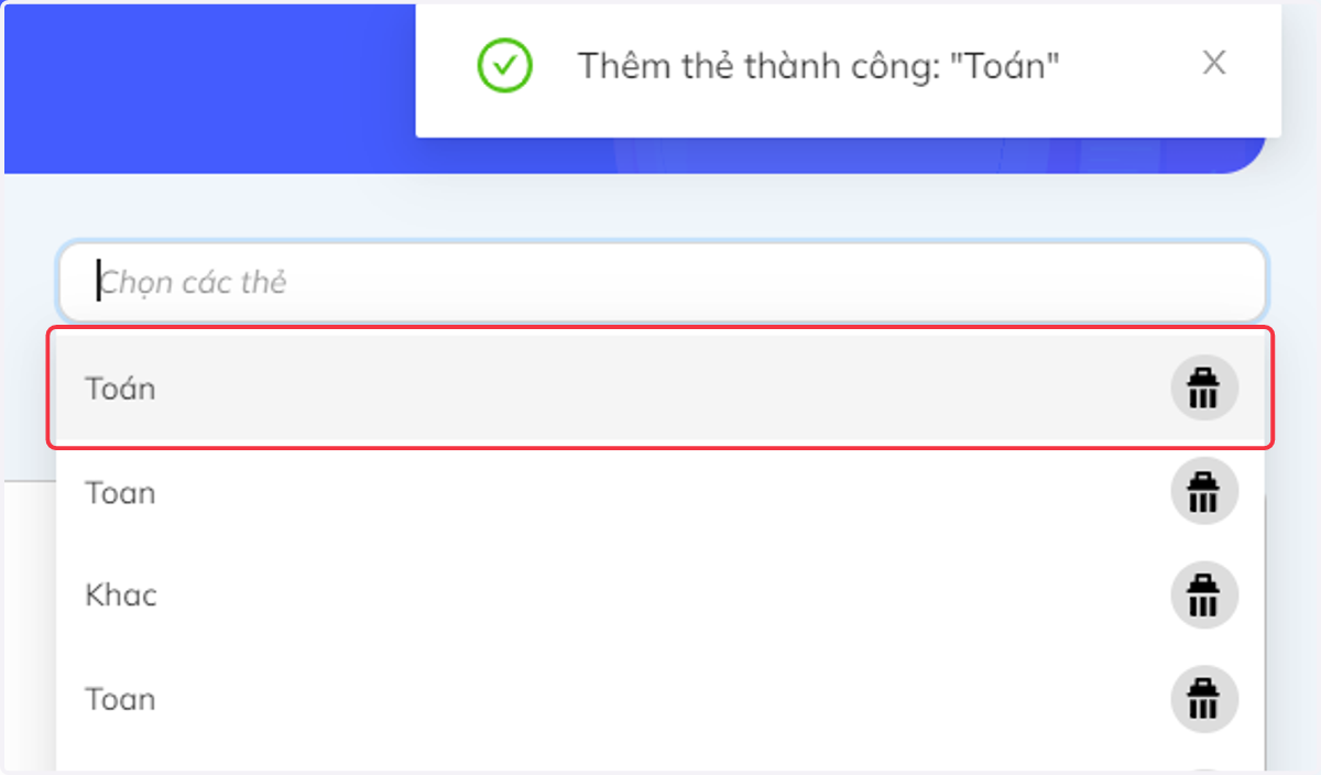Nhấn chọn vào thẻ vừa tạo