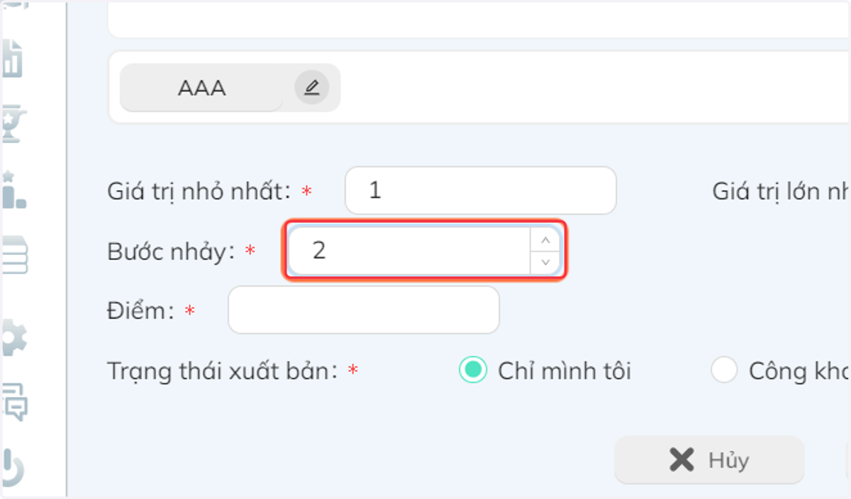 Nhập lần lượt các giá trị. Nhập "Bước nhảy"