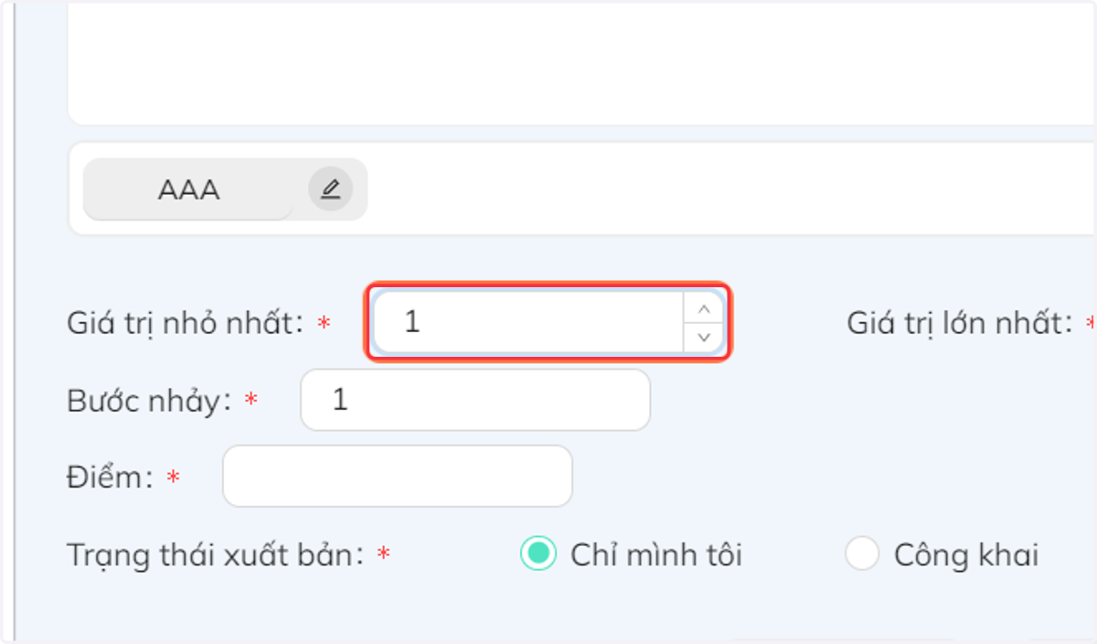 Nhập lần lượt các giá trị. Nhập "Giá trị nhỏ nhất"