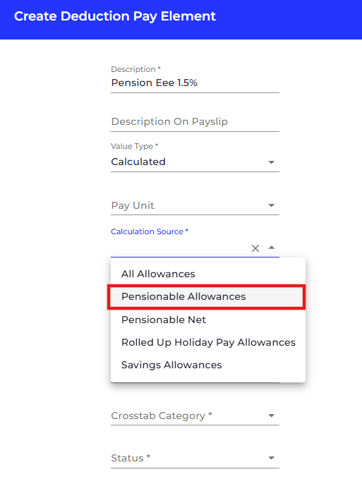 If you've selected a calculated value type you can now choose the calculation source.