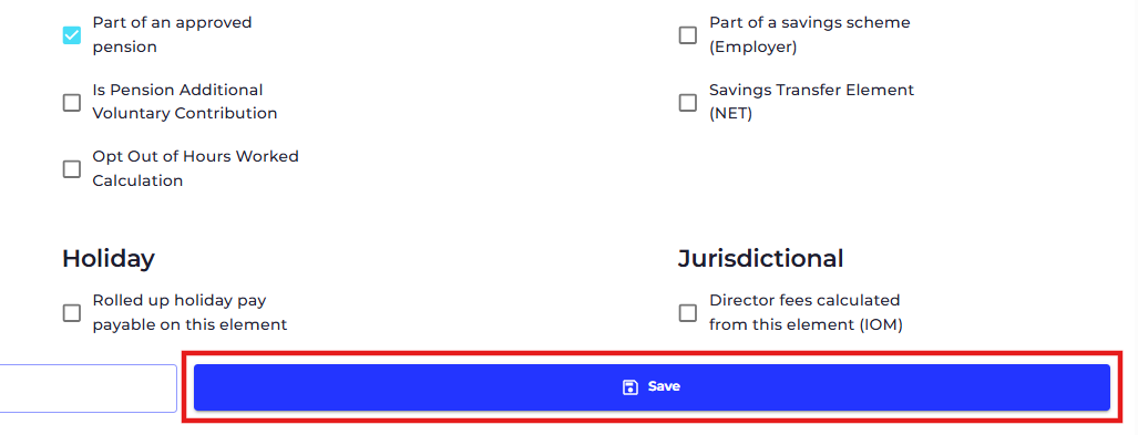 Select 'Save' to save the pay element