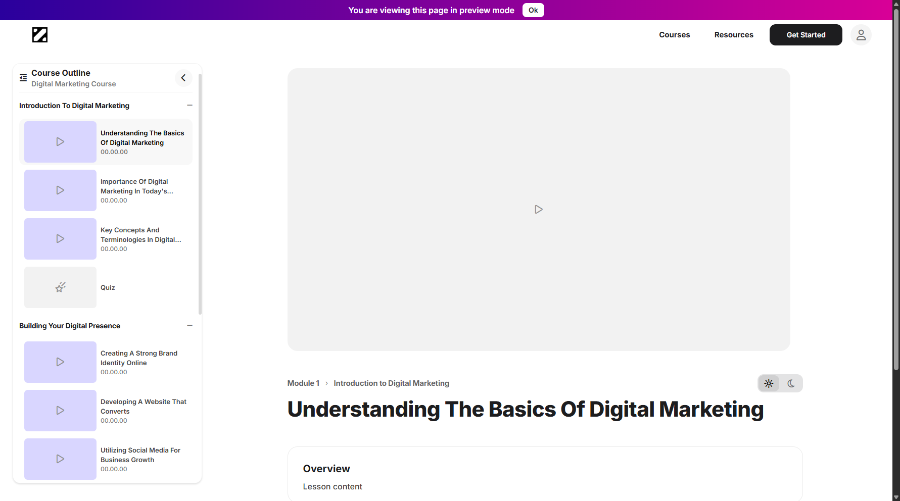 Previewing a Course