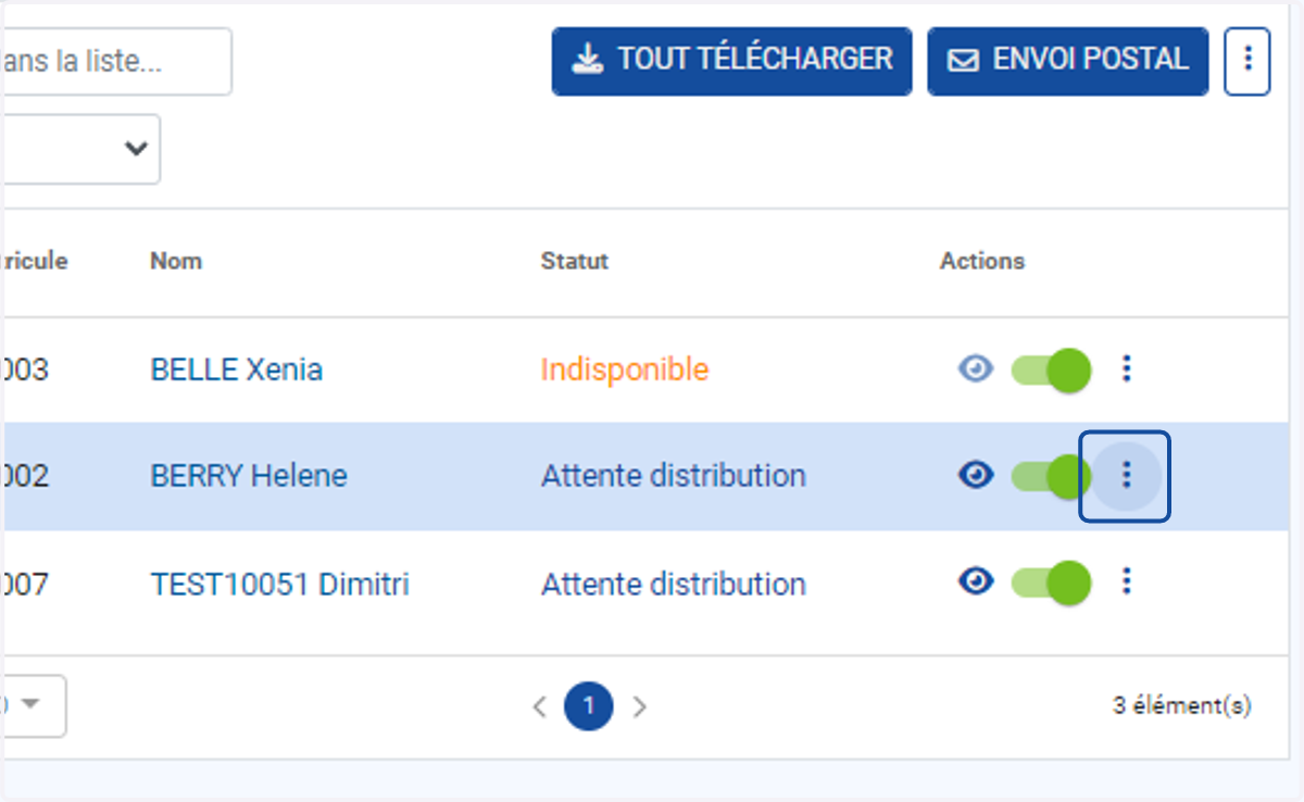 Sélectionner une ligne de fiche de paie sur l'un des deux tableaux et cliquer sur les trois petits points au bout de celle-ci