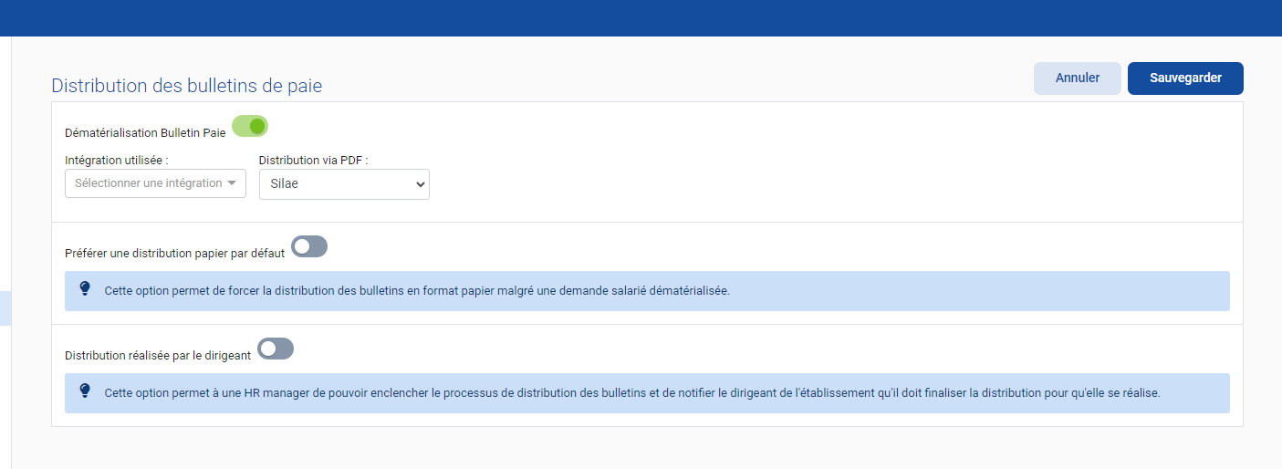 Cocher ou décocher selon la distribution des bulletins de paie voulue
