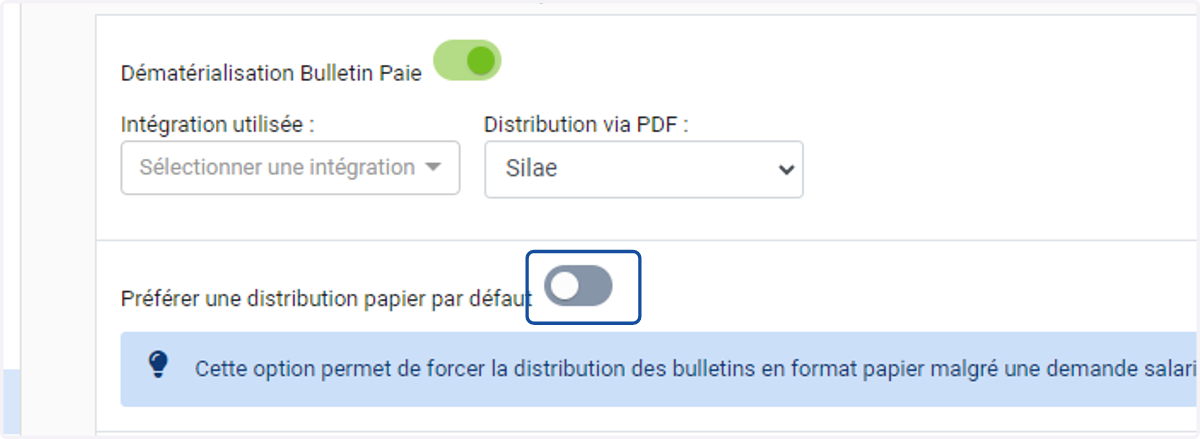 Cocher ou décocher selon la distribution des bulletins de paie voulue