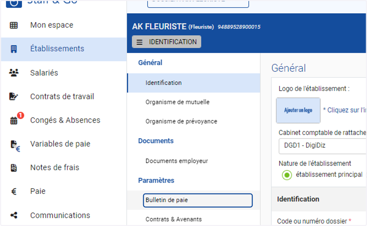 Se rendre sur l'onglet "Bulletin de paie"