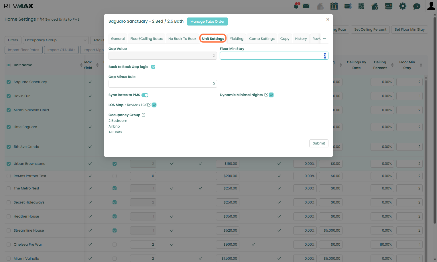 Alternatively, you can configure the Floor Min Stay individually through each unit's Unit Settings tab.