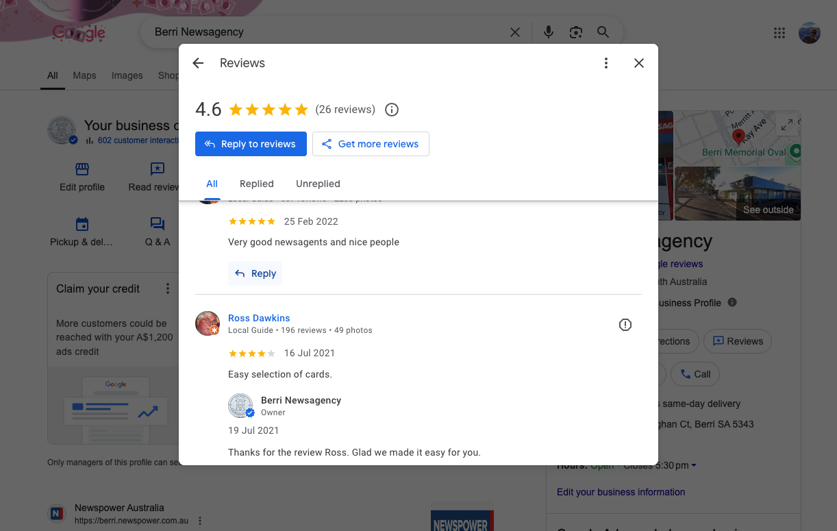 Find review and click on Reply