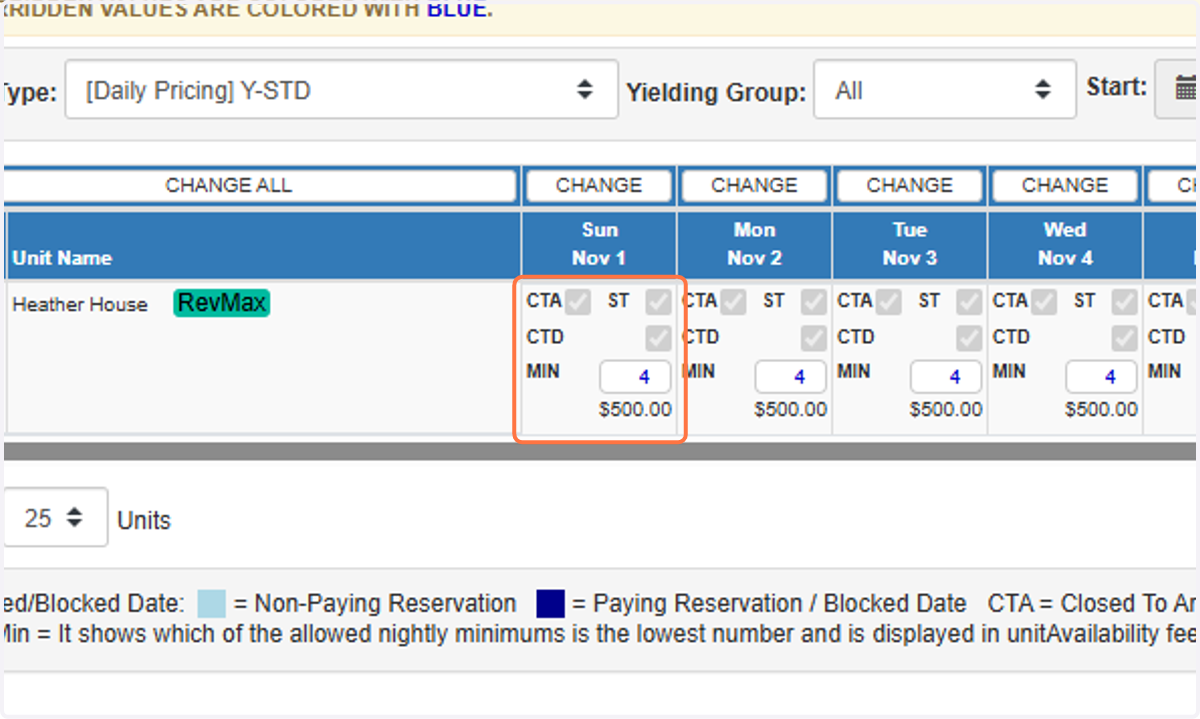 To confirm that the Stay Restrictions have successfully synced to Streamline, navigate to the Night Minimum Tape Chart in Streamline.