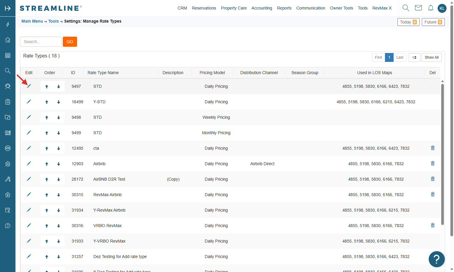 Click the STD (Daily Pricing) Rate Type settings.