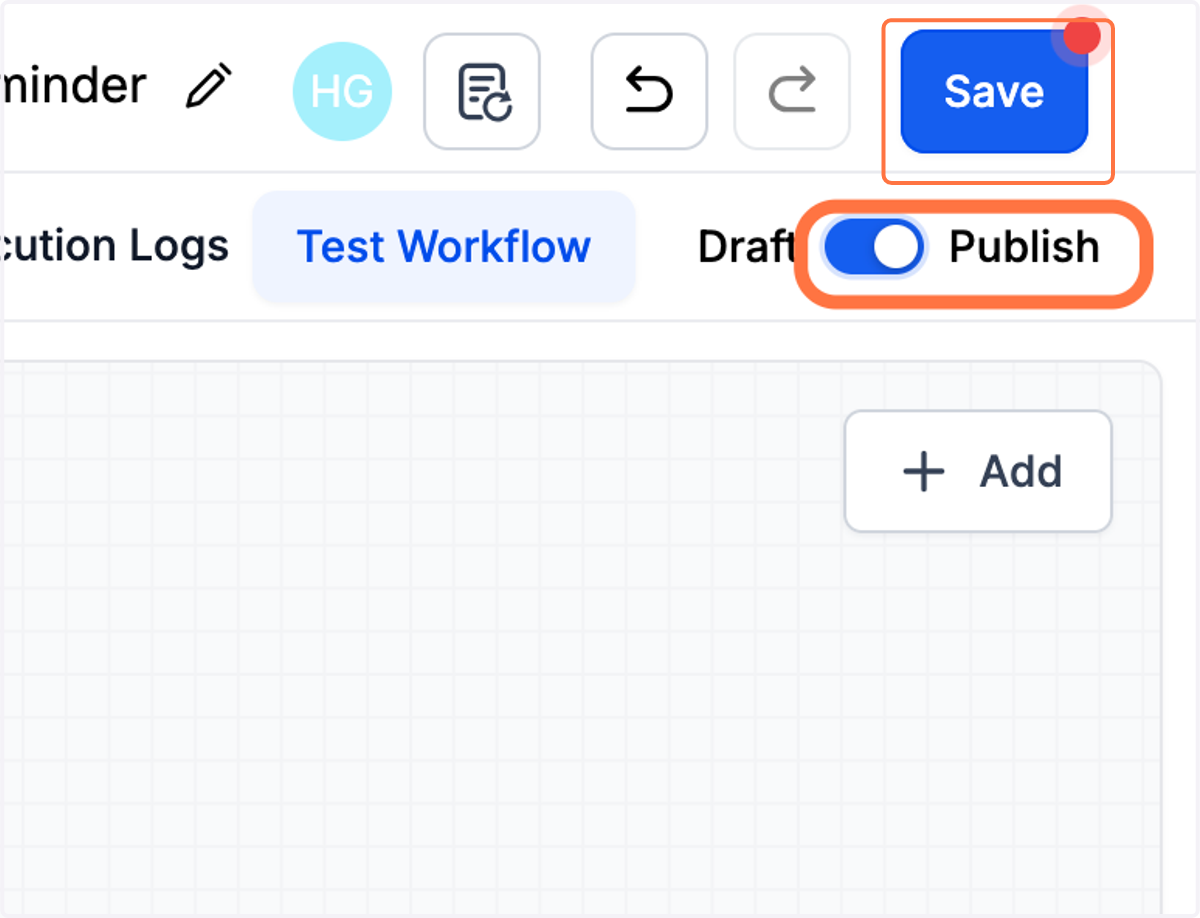 Gå igennem resten af workflowet og tilpas reminder-emails, juster evt. wait-handlinger og slet de handlinger du ikke ønsker. Klik tilsidst på "Publish" og "Save"