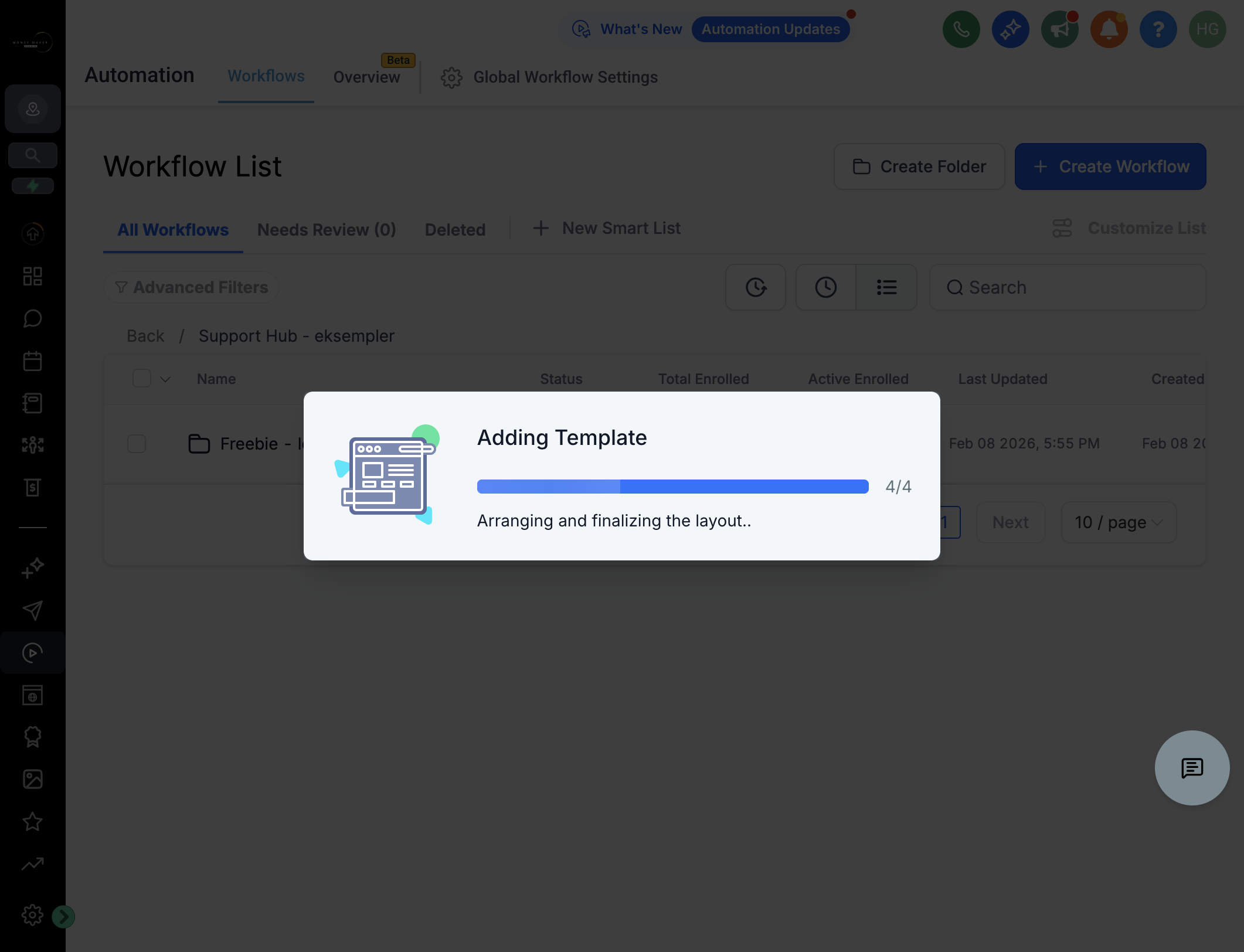 Dit workflow er nu ved at blive tilføjet