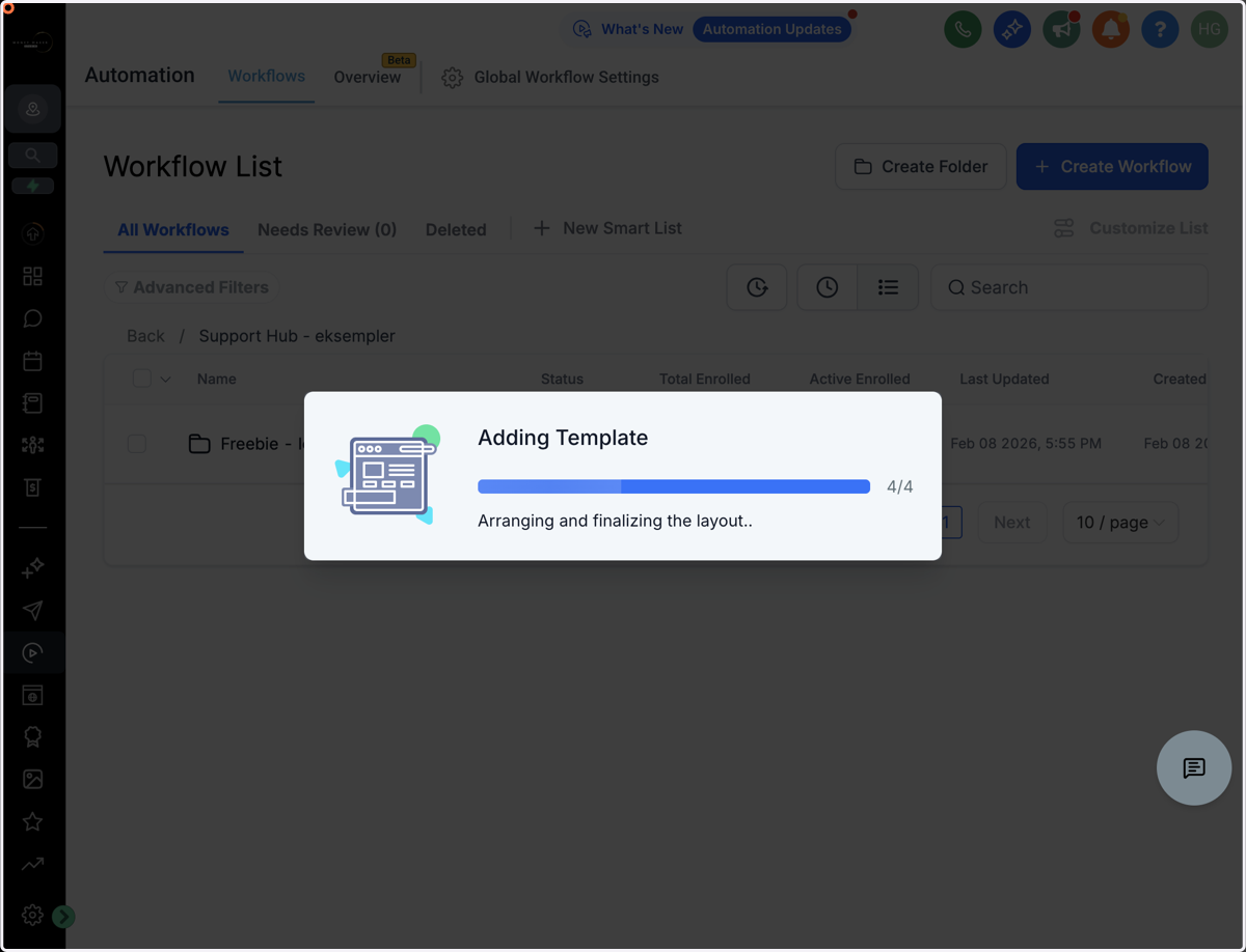 Dit workflow er nu ved at blive tilføjet