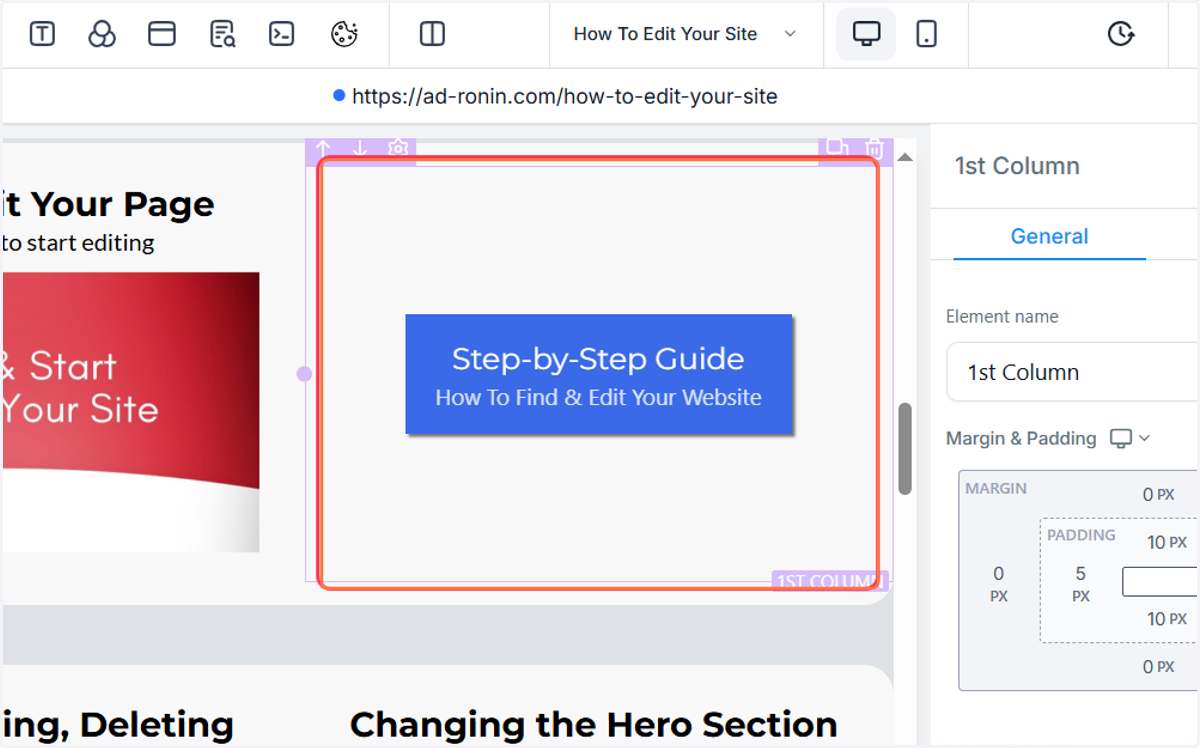 Click on the purple box (column) of the area you want to edit.