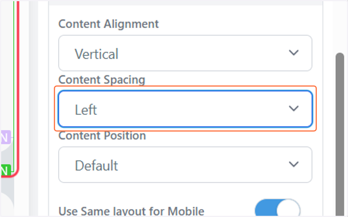 Select Left to move everything to the top of the column