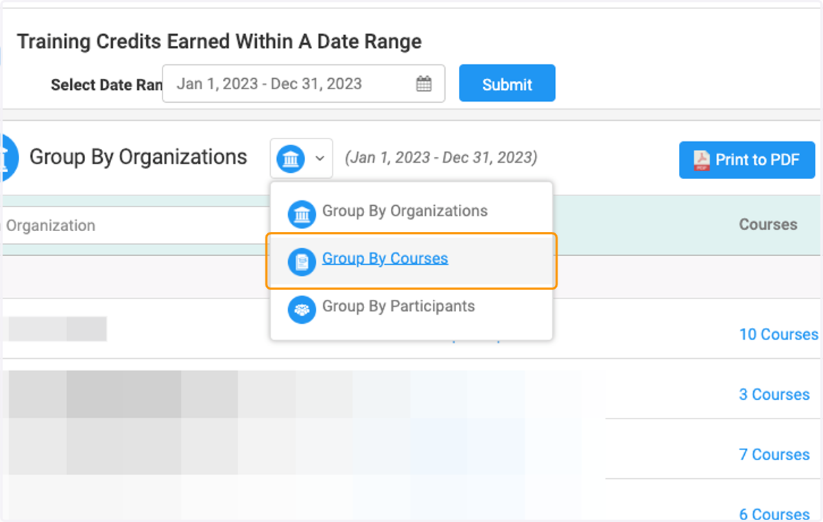 Click on Group By Courses