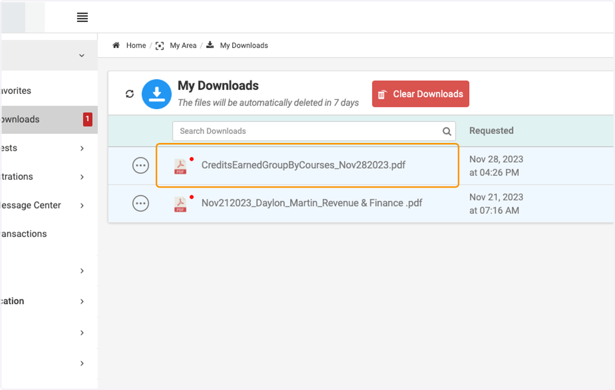 Click on CreditsEarnedGroupByCourses_Nov282023.pdf