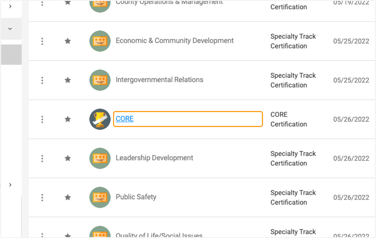 Click on a certification you wish to view