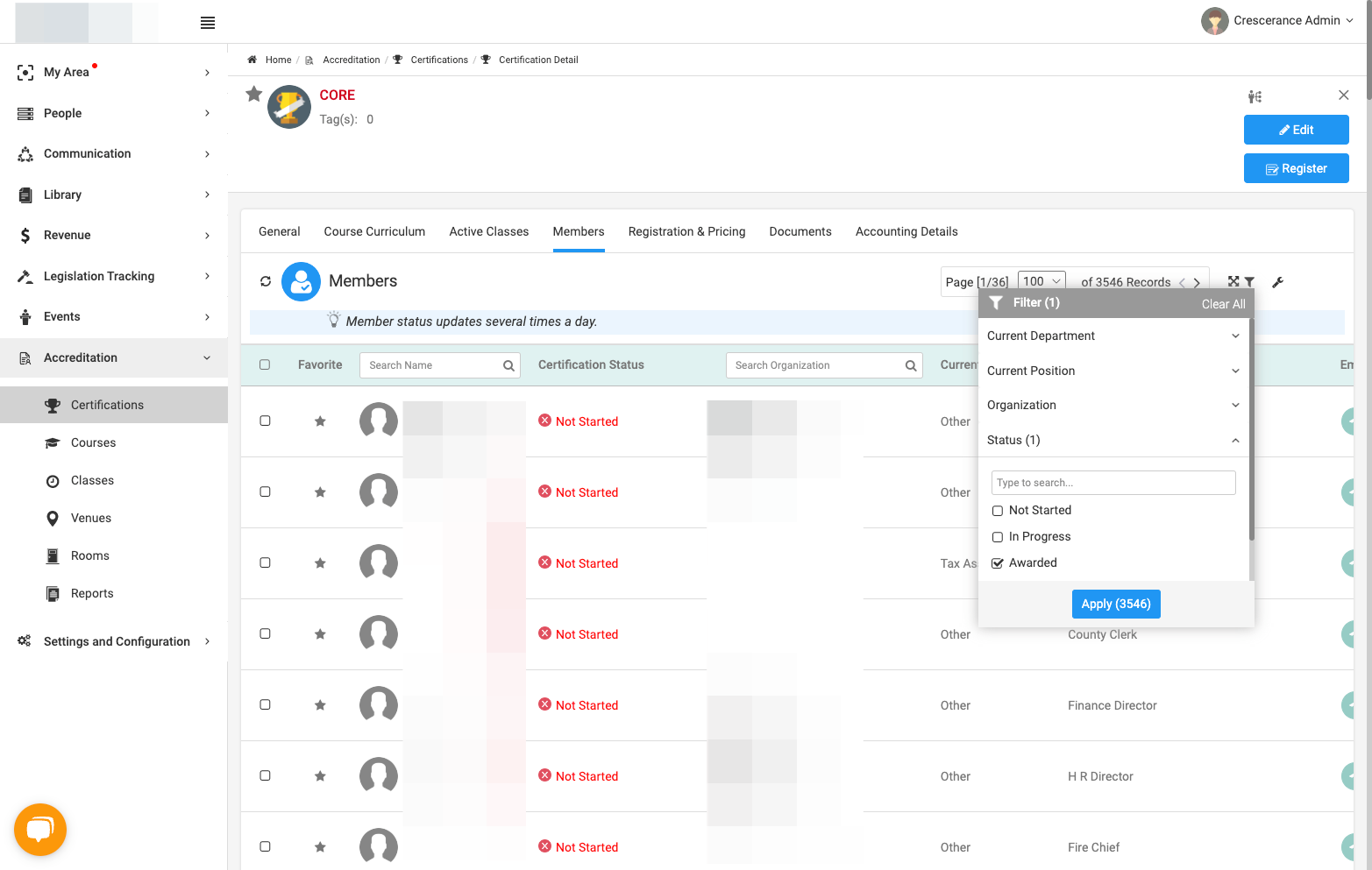 Check your preferred status filter