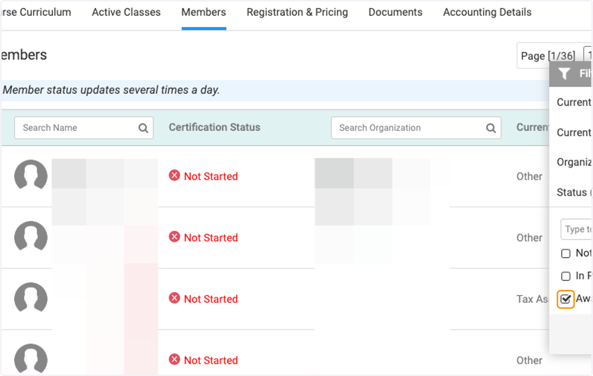 Check your preferred status filter