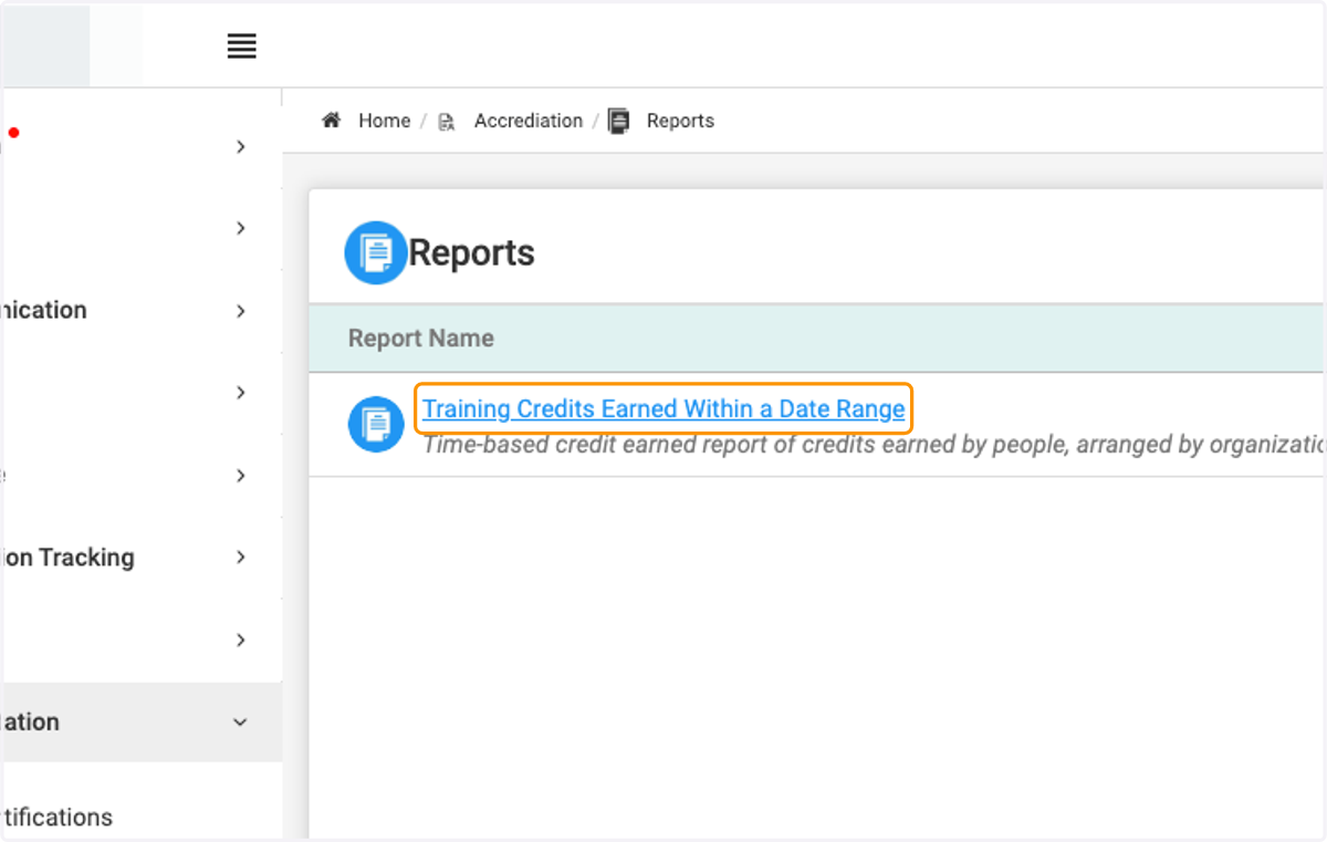 Click on Training Credits Earned Within a Date Range