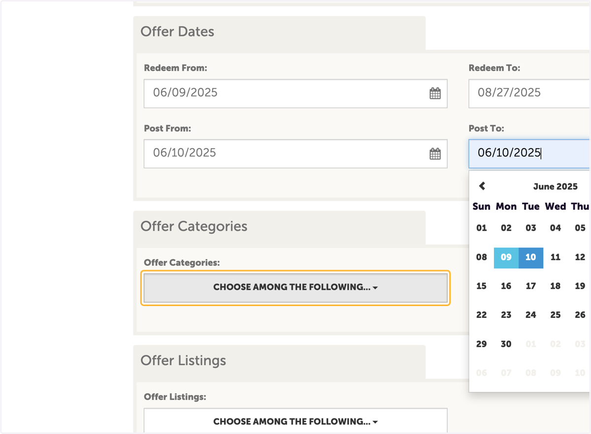 Click on CHOOSE AMONG THE FOLLOWING... under offer categories