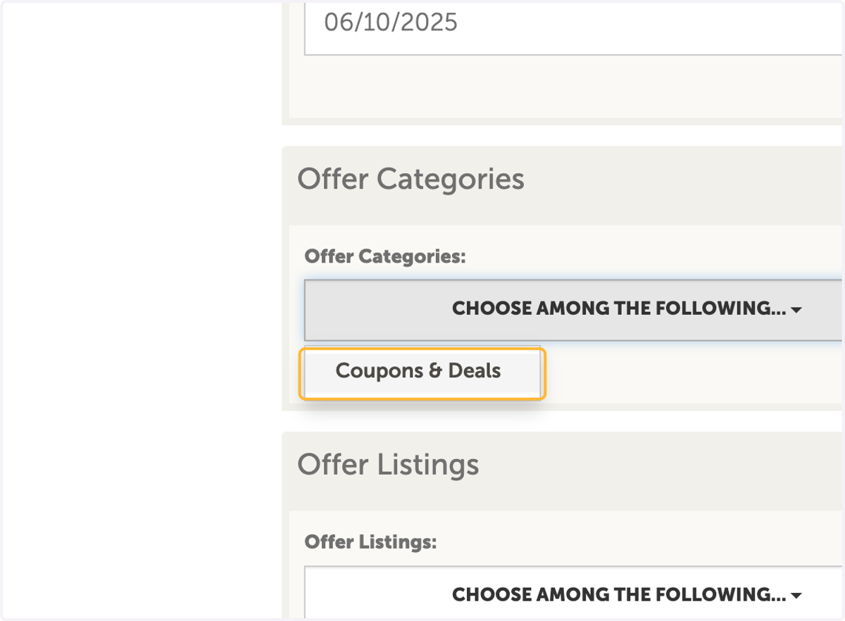 Select the category of coupon. If this coupon is for a special event, selecte event name