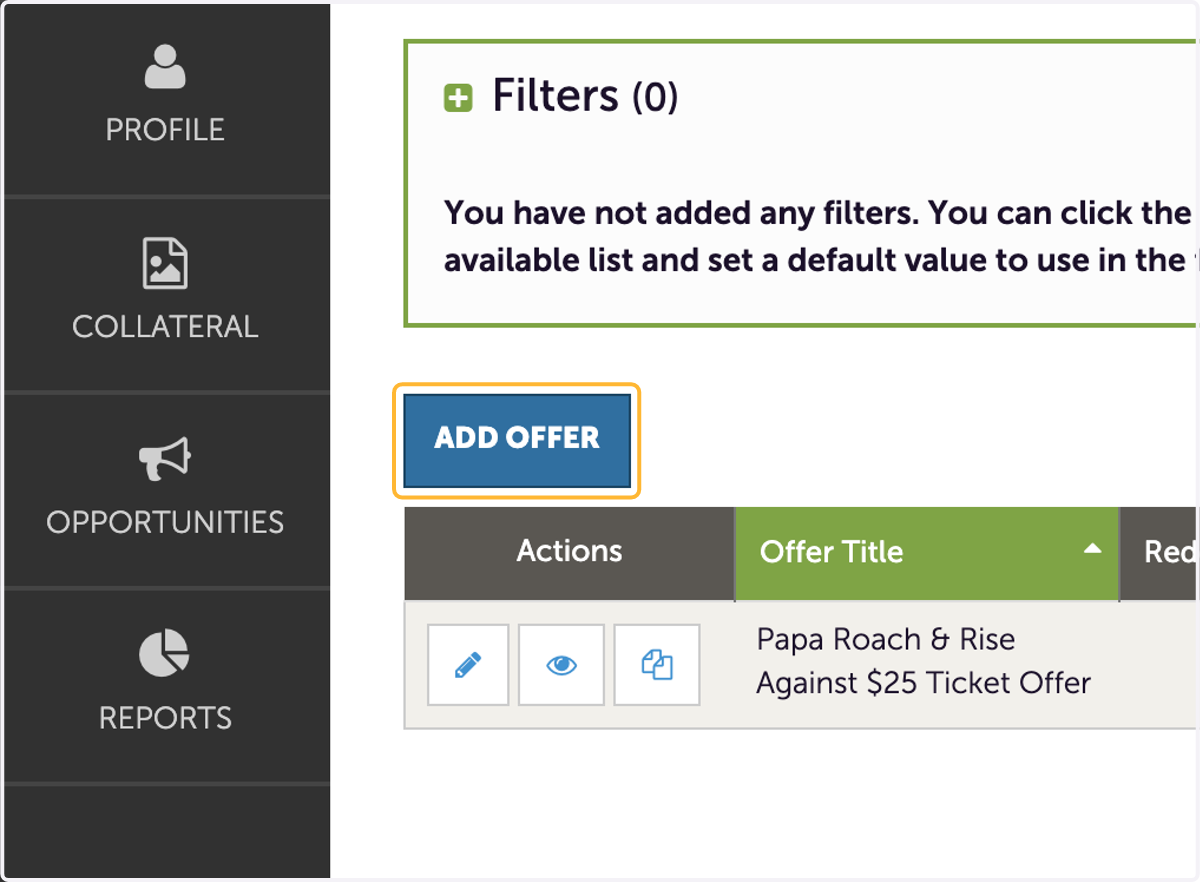 Click on ADD OFFER