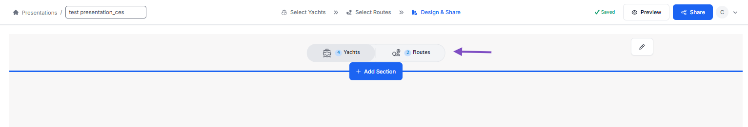 Make sure you are in Routes and select "+Add Section"