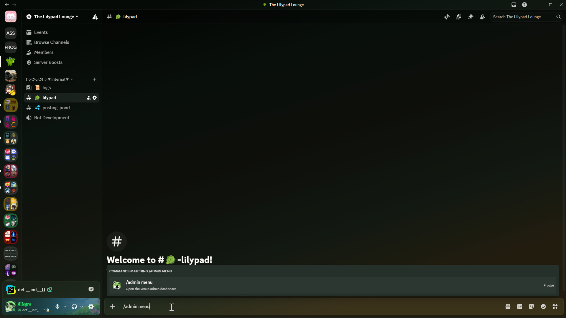 Invoke the /admin menu command