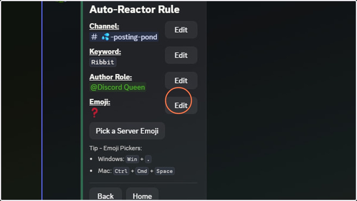 Set the reaction used by clicking Edit next to the displayed emoji
