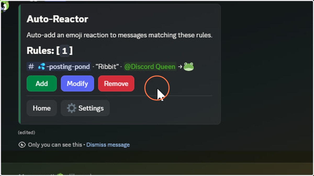 The new reaction rule should now display on the Auto-Reactor home page