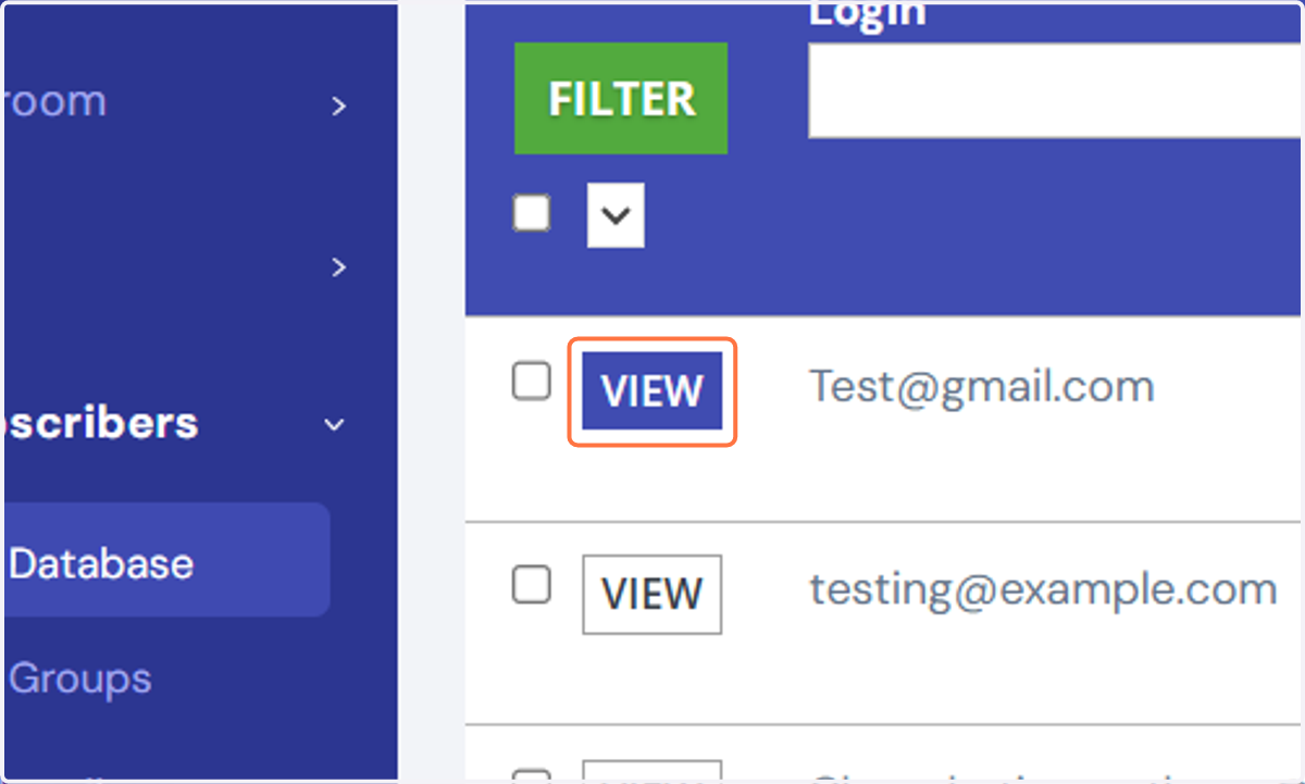 Locate the email subscriber by using the "Filter" function (as explained in the previous section) and select the corresponding "Edit" link, as shown below.