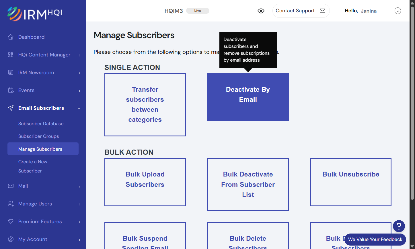 Click on Deactivate By Email
