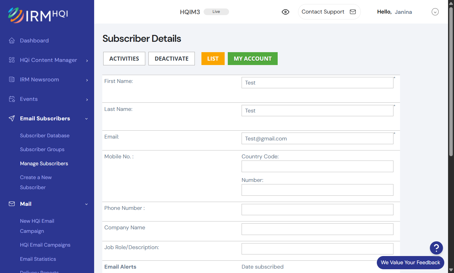 You can also "Bulk Unsubscribe" from this page, if you want to unsubscribe several subscribers.