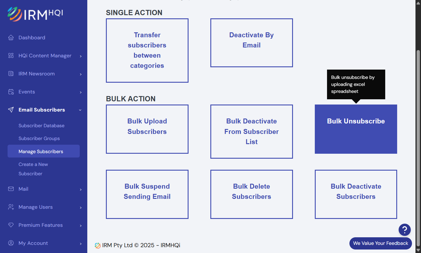 Click on Bulk Unsubscribe
