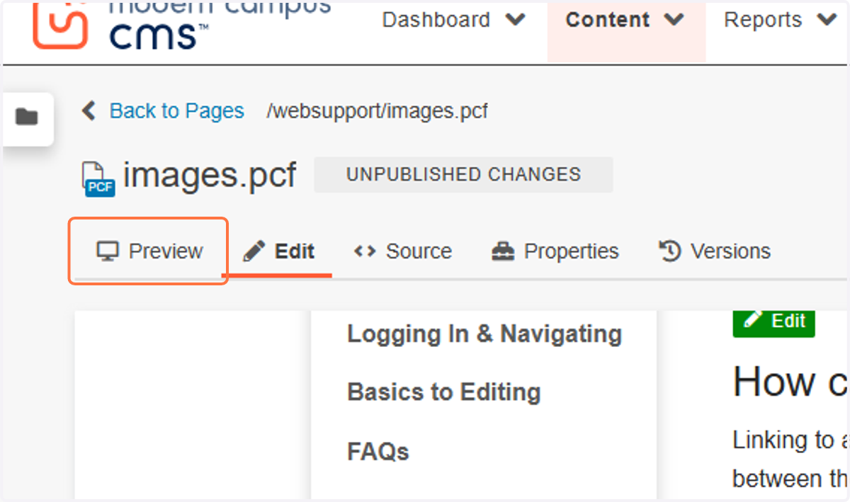 Save your edits, then Click on Preview to review the way the image looks on the page.