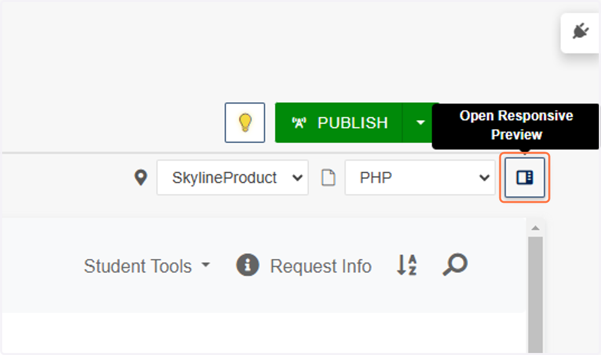 Click on Open Responsive Preview to check the view on a phone or tablet. This button opens up a small sidebar that will adjust the screen size accordingly for your review.