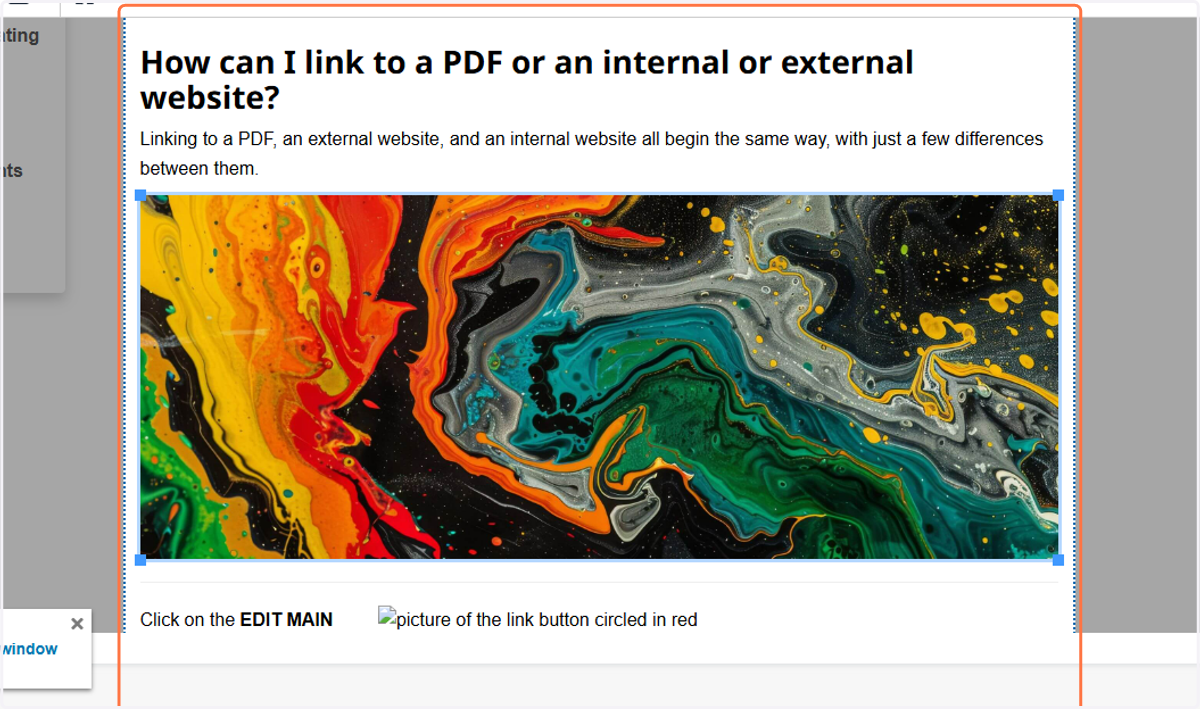 Save the image. You will see it is now embedded in the page. If the image is not displaying, you probably still need to publish it.