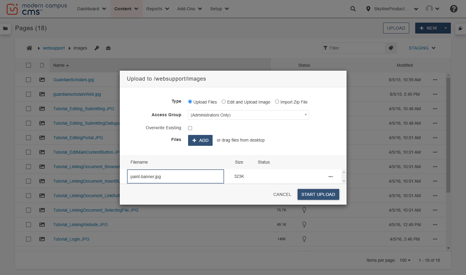 Click on START UPLOAD