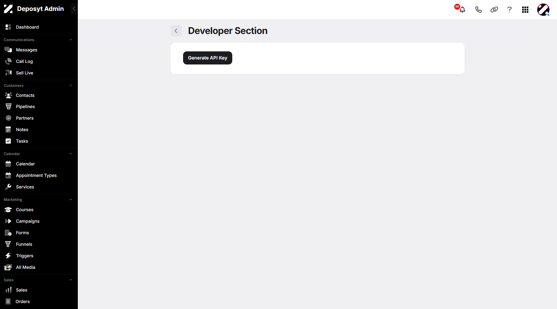 Step 4: You will then be redirected to the Developer Section section.