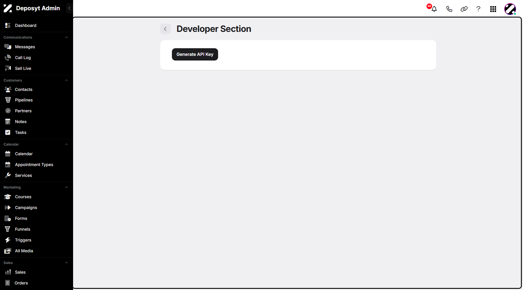 Step 4: You will then be redirected to the Developer Section section.